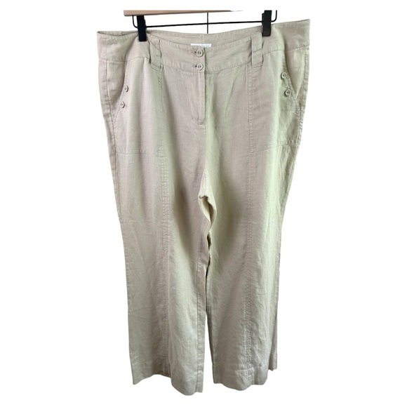 Charter Club Pants - Charter Club Pants Womens 16W Petite Linen Katherine Fit Wide Leg Beige Buttons